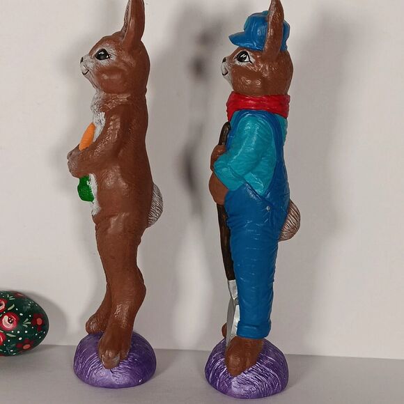 Lot of 3 Ceramic Easter Bunny Pencil Figures Hand Painted Rabbit & Egg - Picture 4 of 14